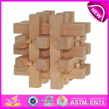 Juguete educativo de la cerradura de madera de Kongming para los niños, el último juguete de madera de la cerradura del juguete para los niños, juguete cruzado de madera de la cerradura para el bebé W03b024